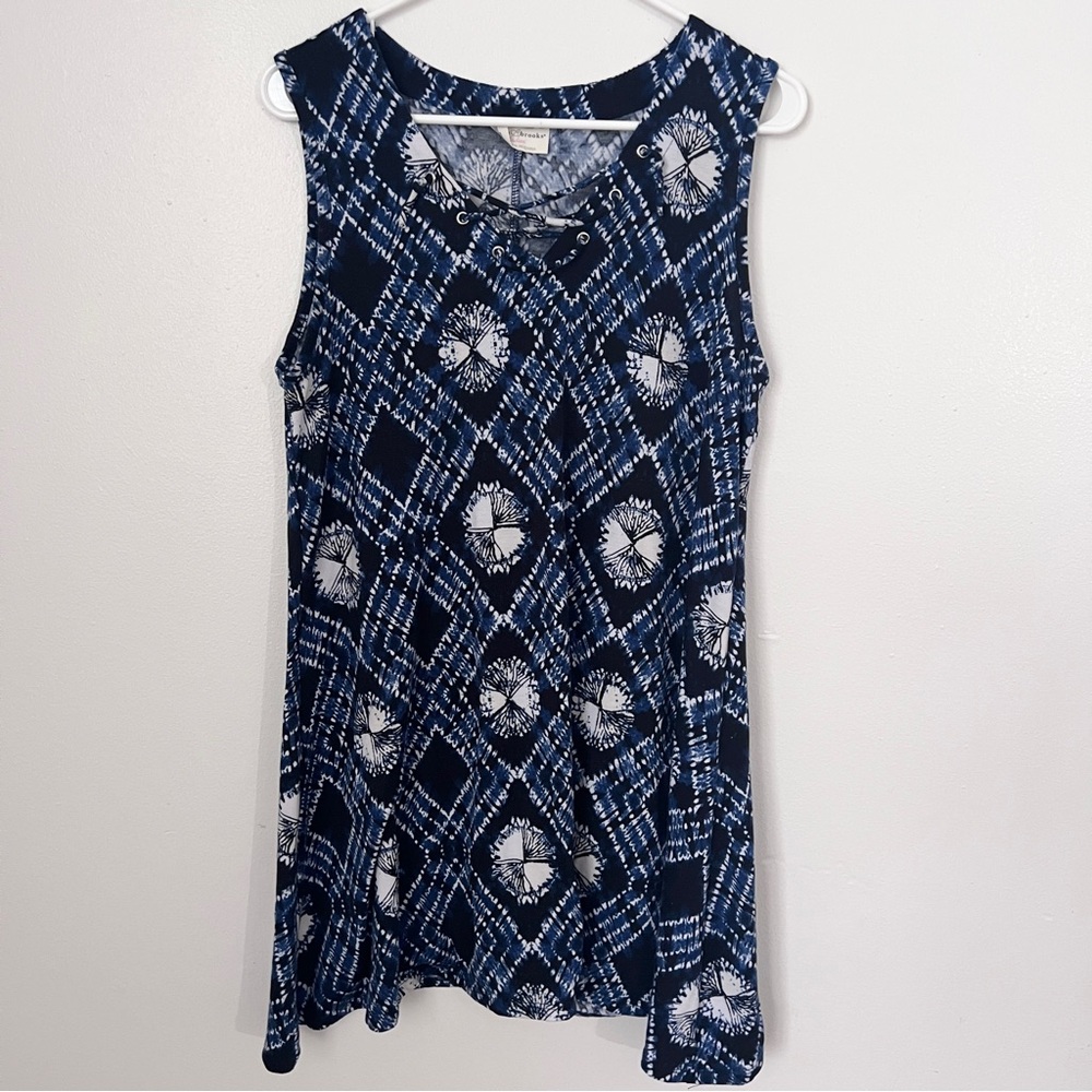 Bobbie Brooks Sleeveless Navy Blue Patterned Dress